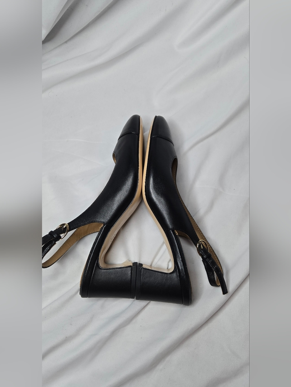 NWOT Quince Italian Black Leather 65MM Cap Toe Slingback Pump Women's 7 - Picture 7 of 12